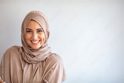 modern stylish and happy muslim woman wearing a headscarf arab saudi emirates woman covered