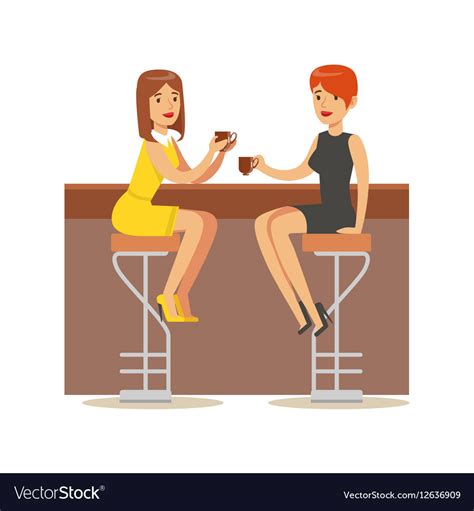 Happy Best Friends Catching Up In Bar Part Of Vector Image