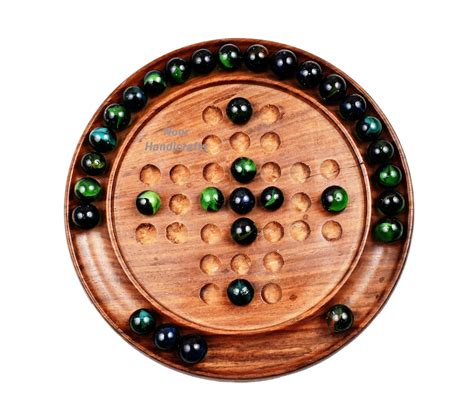 Wooden Solitaire Board Games With Glass Marbles For Kids Brain Etsy