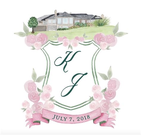 Wedding Crest With Watercolor Florals And Home Illustration Leah E Mos Printing Wedding