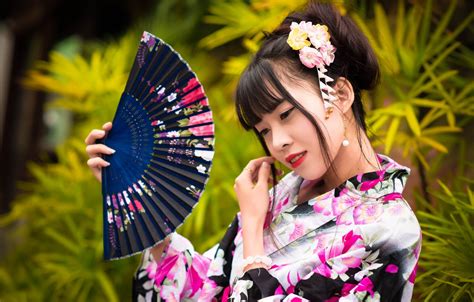 Wallpaper Girl Fan Kimono Asian Images For Desktop Section девушки