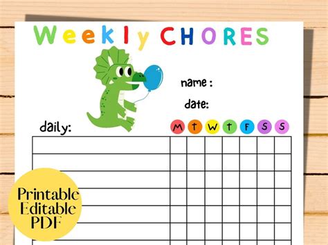 Weekly Dinosaur Chore Chart For Kids Canva Editable Pdfkids Etsy