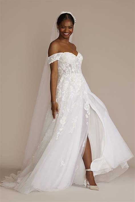 Floral Tulle Wedding Dress With Removable Sleeves Davids Bridal