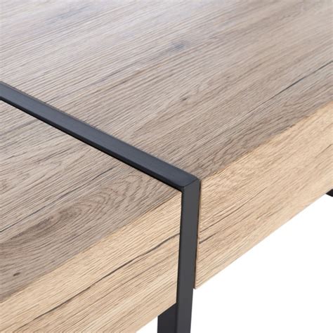Tristan Rectangular Modern Coffee Table In Naturalblack Metal Legs By
