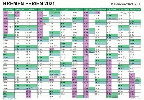 Hälfte mit kalenderwochen und feiertagen. FERIEN Bremen 2021 - Ferienkalender & Übersicht