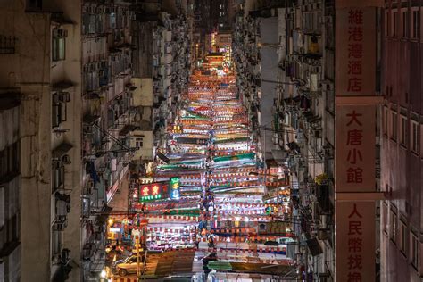 Temple Street Night Market Aerial View Hong Kong