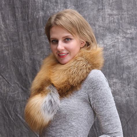 Real Fox Fur Knit Scarf Shawl Pull Through Scarf Neck Warm Fur Collar For Winter Ursfur