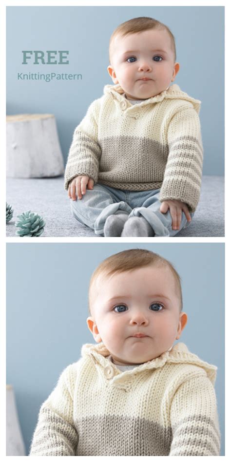 Easy Knit Baby Hooded Sweater Free Knitting Pattern Knitting Pattern
