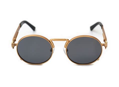Hi Tek Alexander Round Gold Metal Frame With Polarized Black Lens Unisex Sunglasses Spring On