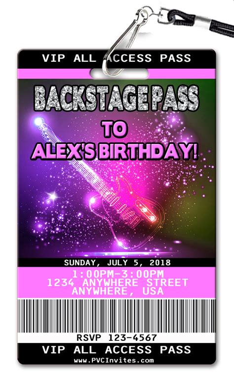 Backstage Pass Birthday Invitation Pvc Invites Vip Birthday Invitations