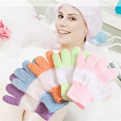 Bath Shower Sponge Loofah Scrubber Wash Towel Nylon Five Finger Gloves Random Color 一番人気物