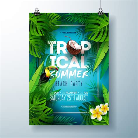 vector summer beach party flyer design with flower and tropical palm my xxx hot girl