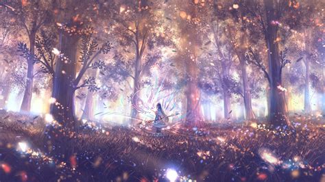 Download 1600x900 Wallpaper Forest Anime Girl Outdoor Widescreen 16