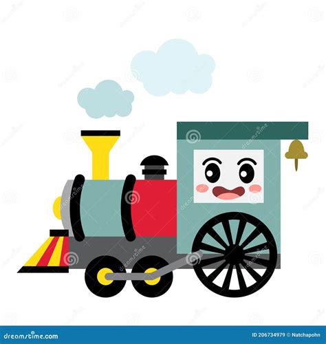 Steam Engine Transportation Cartoon Character Side View Vector