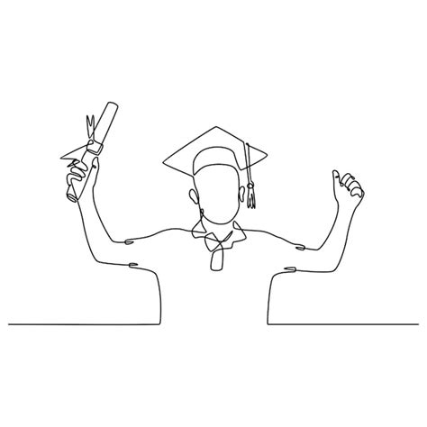 Premium Vector One Line Drawing Of Happy Young Graduate Male Student