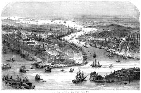 Posterazzi New York Panorama 1860 Nnew York City Waterfront View Wood