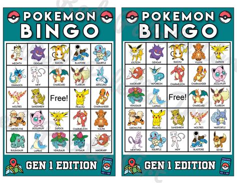 Digital Download Pokémon Printable Bingo Cards Includes Etsy