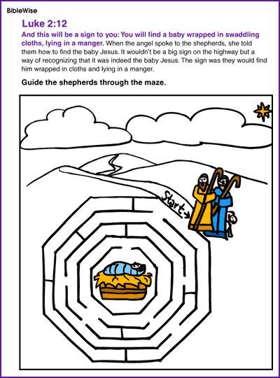 Guide The Shepherds To The Baby Jesus Maze Kids Korner Biblewise