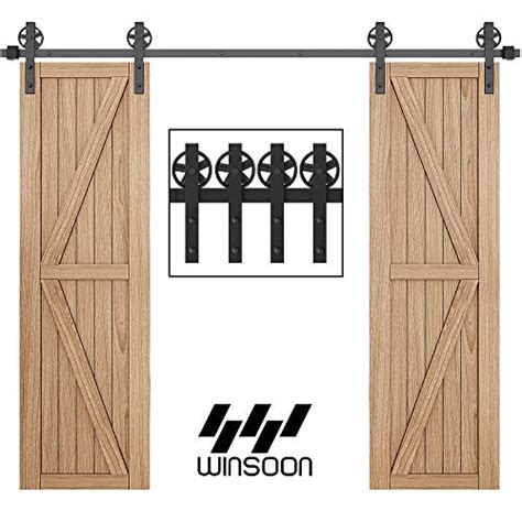 Winsoon 9ft Wood Double Sliding Barn Door Hardware Basic Black Big