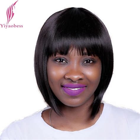 Yiyaobess 35cm Natural Black Bob Wigs For Cancer Patients Heat Resistant Synthetic Straight