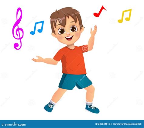 Cute Boy Kid Dancing To Music Stock Illustration Illustration Of Jump