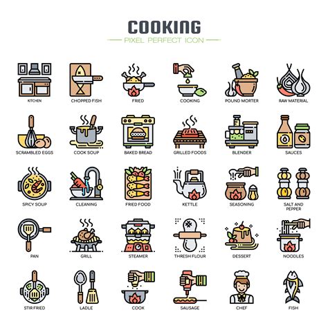 Cooking Elements Thin Line Icons 685284 Vector Art At Vecteezy