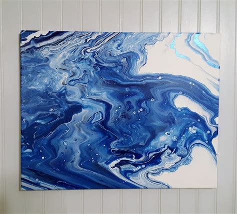 Ocean Blue And White Abstract Painting 16 X 20 Etsy