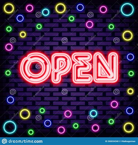 Open Neon Sign Glowing With Colorful Neon Light Light Banner Stock