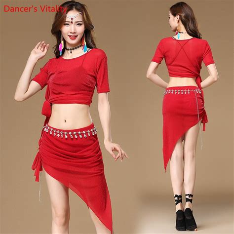 New Style Belly Dance Set Women Short Sleeves Topsandskirtandbelt 3pcs Belly Dance Suit Women