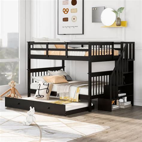 Harper And Bright Designs Espresso Full Over Full Bunk Bed With Twin Size