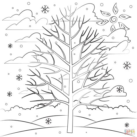 Winter Tree Coloring Page Free Printable Coloring Pages