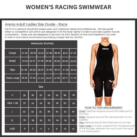 Arena Size Charts Ness Swimwear
