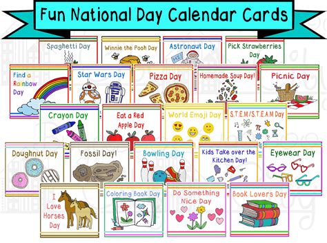 Fun National Day Cards For Childrens Calendar Digital Etsy