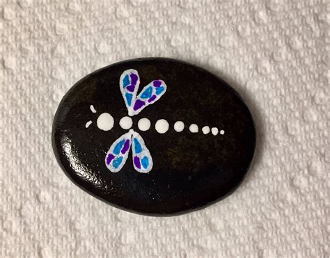 Dragonfly Painted Rock By Alleluiarocks On Etsy