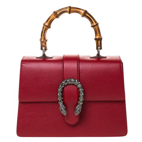 Gucci Red Leather Medium Dionysus Bamboo Top Handle Bag Gucci The