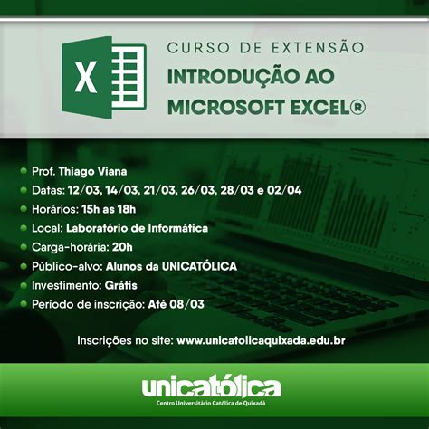 Curso de Extensão Introdução ao Microsoft ExcelQuadrado Tianguá UniCatólica