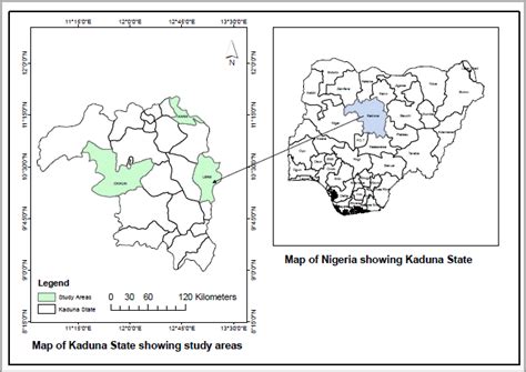 Map Of Nigeria Showing Kaduna State And Enlarged Insert Of The Study