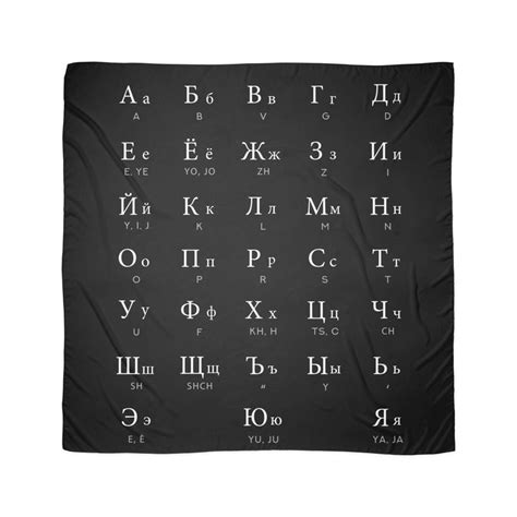 Russian Alphabet Chart Russian Language Cyrillic Chart Black Scarf By