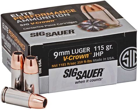 Sig Sauer 9mm Luger 124 Grain V Crown Jacketed Hollow Point Ammunition