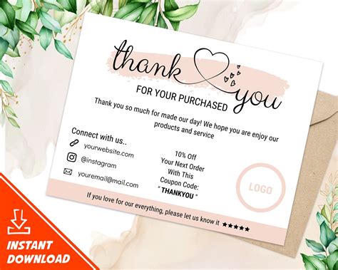 Thank You For Your Order Card Printable Instant By Totallydesign
