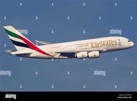 Emirates Airbus A380 Departs London Heathrow For Dubai Uae Stock Photo