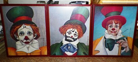 3 Hand Signed Red Skelton Clown Prints Antiques Board