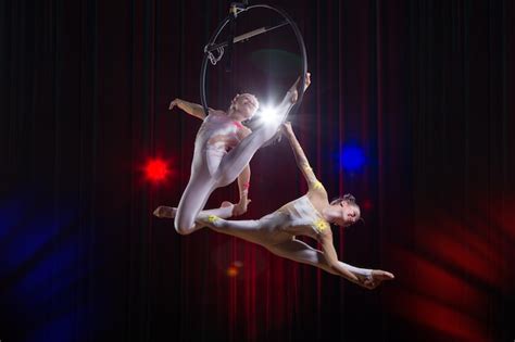 Premium Photo Circus Actress Acrobat Performance Two Girls Perform Acrobatic Elements In The