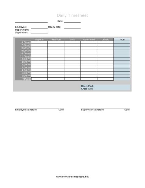 Hourly Daily Timesheet Template