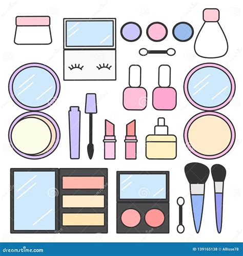 Cute Cartoon Vector Makeup Beauty Set Collection Stock Vector
