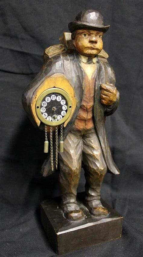 90 German Wood Carved Figural Clock Musical Man Sep 29 2012