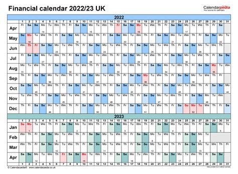 Financial Calendars 202223 Uk In Microsoft Excel Format