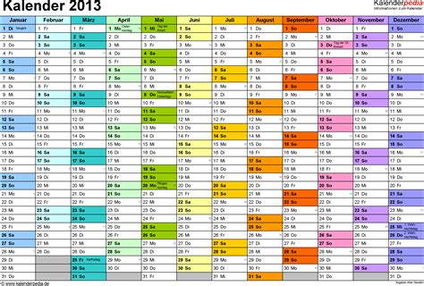 Kalender 2013 Excel Zum Ausdrucken 12 Vorlagen Kostenlos