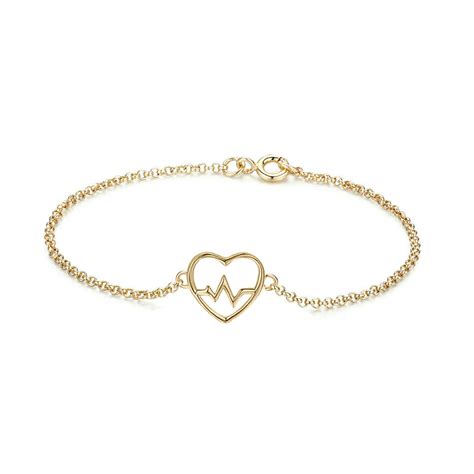14K Gold Finish Love Heart Bracelet For Womens Dainty Heart Etsy
