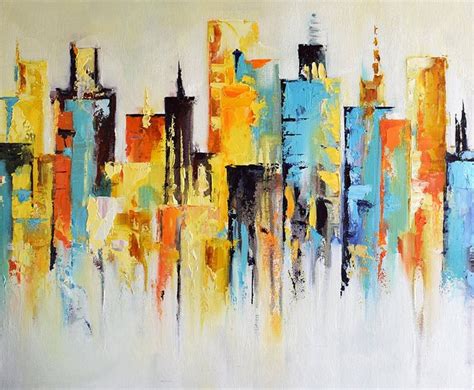 Original Abstract Cityscape Urban Landscape City Skyline Textured Art